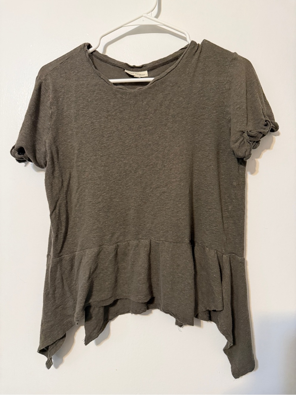 Belle Du Jour Olive Ruffle-Hem Short Sleeve Tee